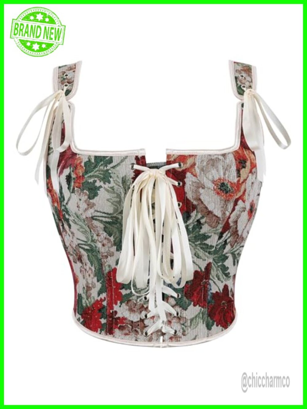 Women's Lace-Up Floral Jacquard Bustier Corset Top Push-Up Shapewear Crop